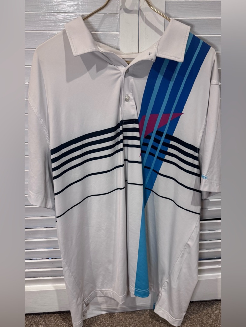 Chubbies Performance Polo Shirt White Blue Graphic Print 2XL Stretch